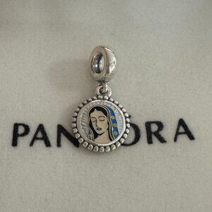 Pandora Virgin of Guadalupe Face, White Background, Closed Eyes Charm Pendant